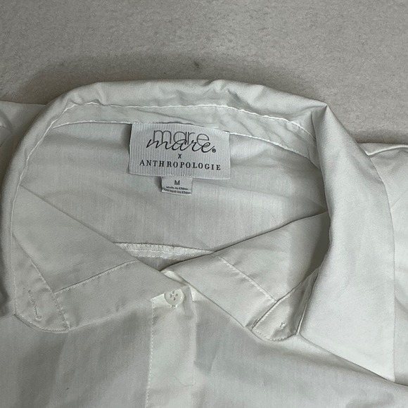 Mare Mare Anthropologie White Button Up Tie Cuff Long Sleeve Blouse Top Medium - Picture 3 of 8